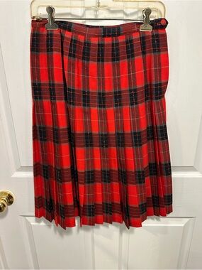 Red Plaid Pleated Skirt - Classic Tartan Style